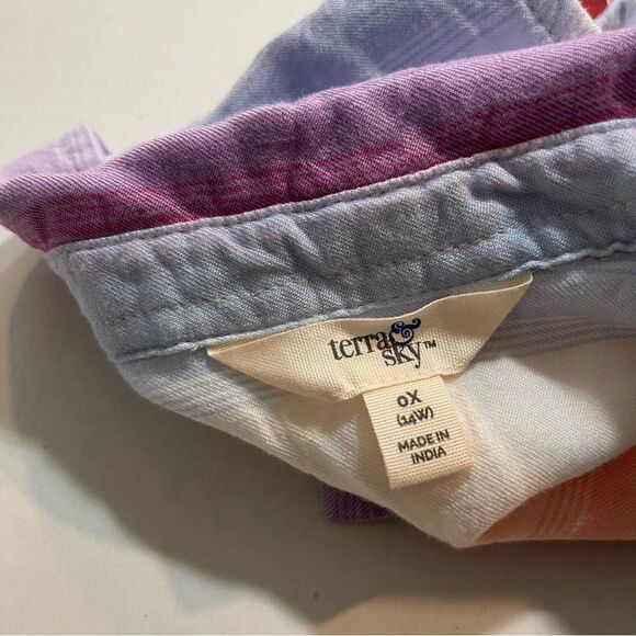 Terra & Sky Striped Button Down Sleeveless Shirt Purple Blue Pink, Size 0X 14W - Picture 8 of 10